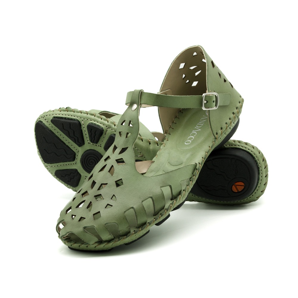 Sandália Rasteira Jade em Couro Gales Verde - 12395GV