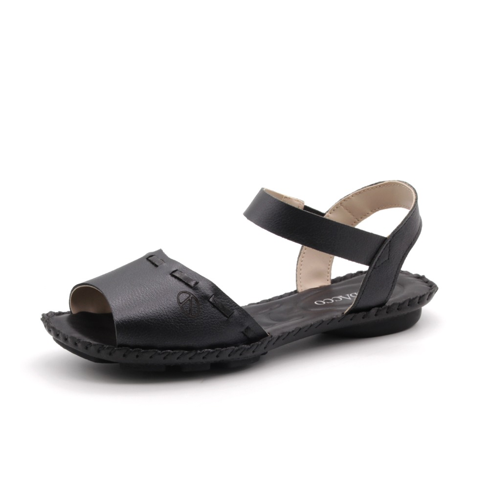 Sandália Rasteira Jade em Couro Solare Preto - 12352SP