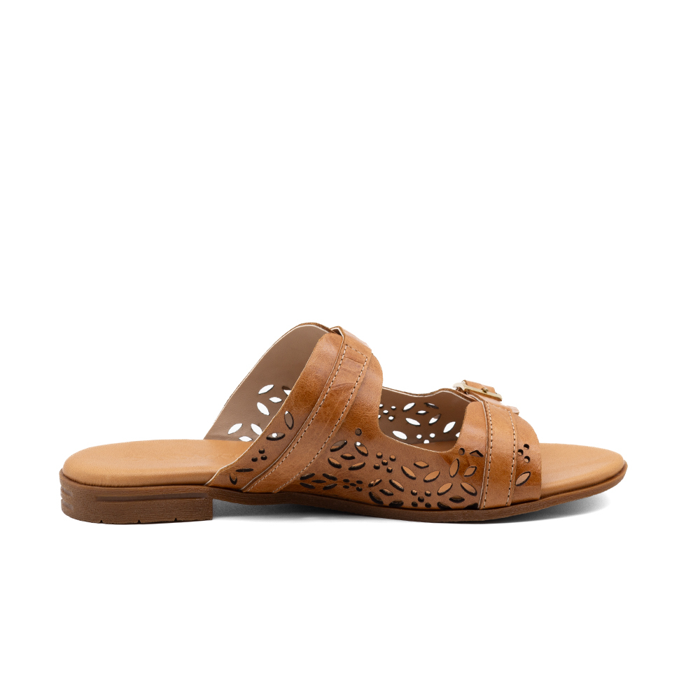 Sandália Rasteira Lisboa em Couro Crush Caramelo - 18150CC