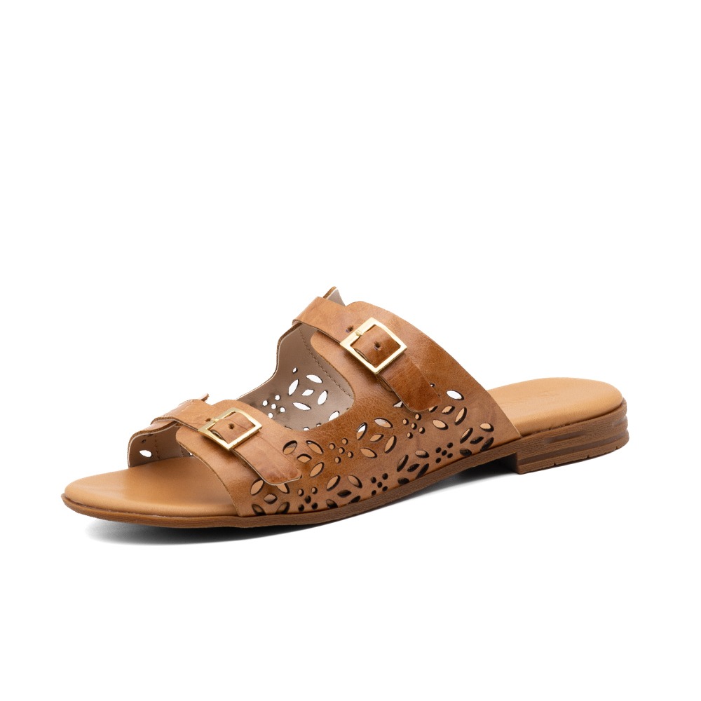 Sandália Rasteira Lisboa em Couro Crush Caramelo - 18150CC Sandália Rasteira Lisboa em Couro Crush Caramelo - 18150CC