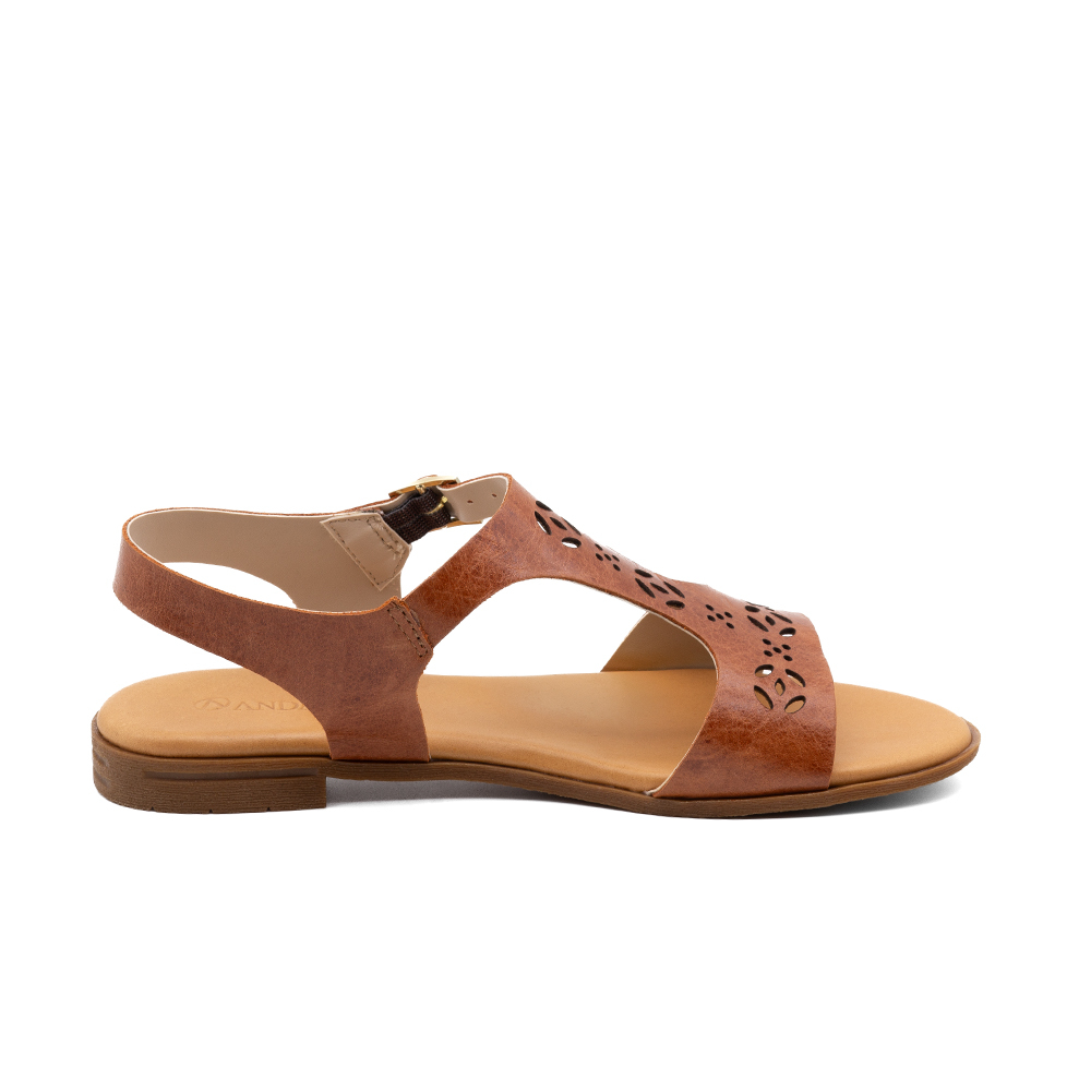 Sandália Rasteira Lisboa em Couro Crush Rust - 18151CR