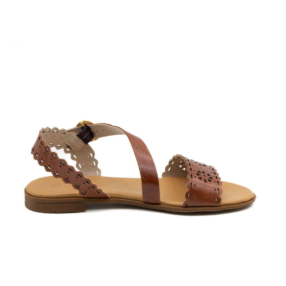 Sandália Rasteira Lisboa em Couro Crush Rust - 18161CR