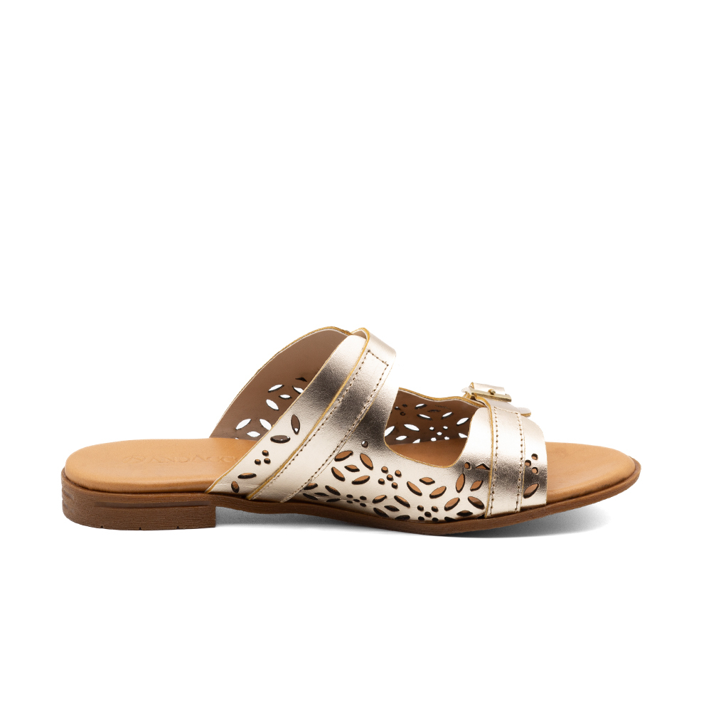 Sandália Rasteira Lisboa em Couro Metalic Ouro - 18150MO