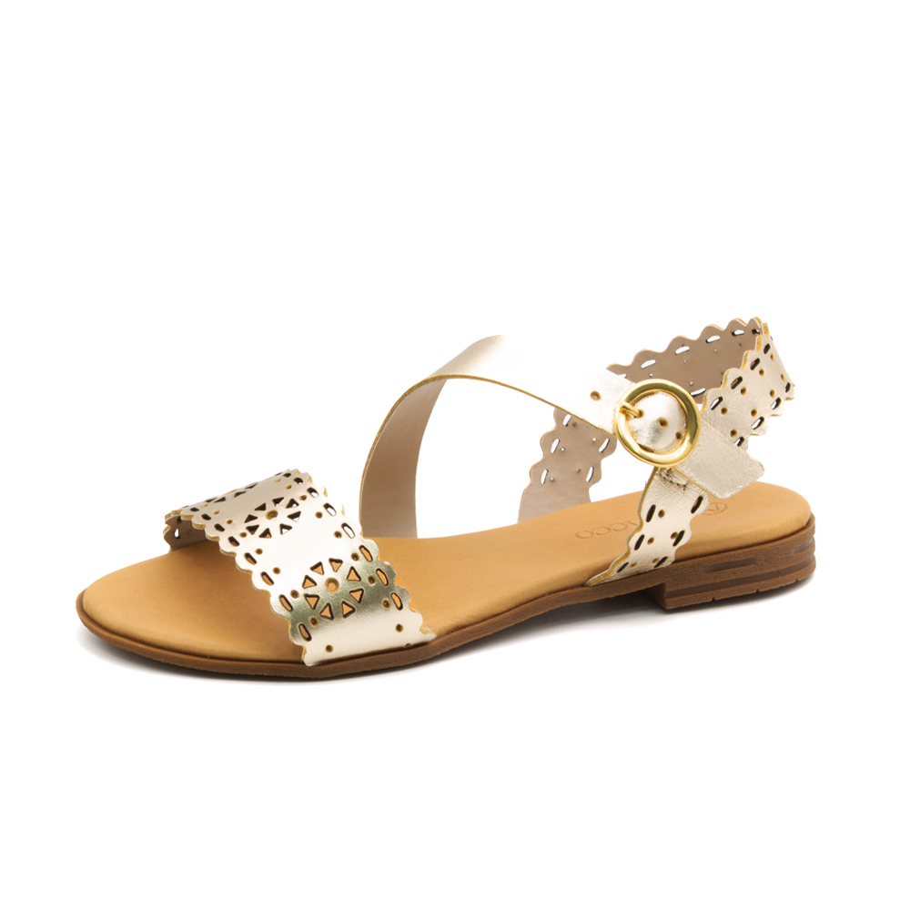 Sandália Rasteira Lisboa em Couro Metalic Ouro - 18161MO