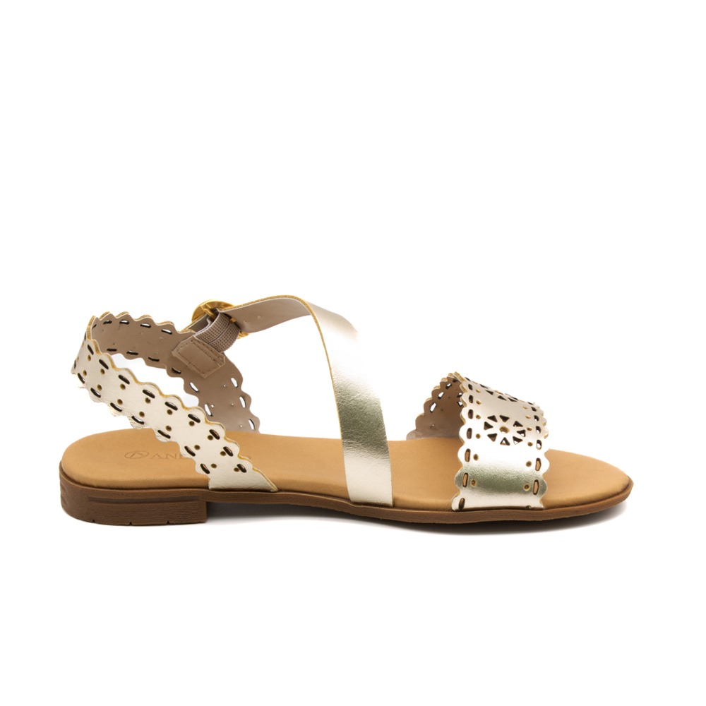 Sandália Rasteira Lisboa em Couro Metalic Ouro - 18161MO