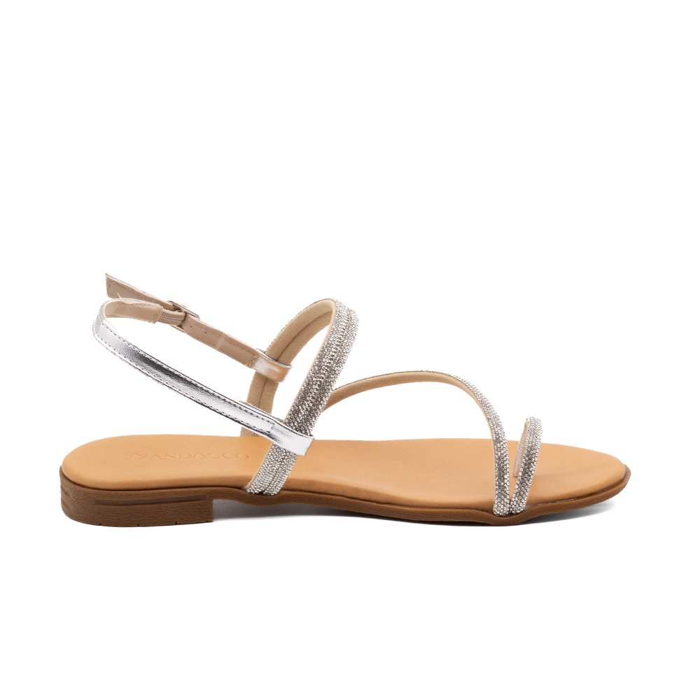 Sandália Rasteira Lisboa Tira Branca Cristal - 18155TB