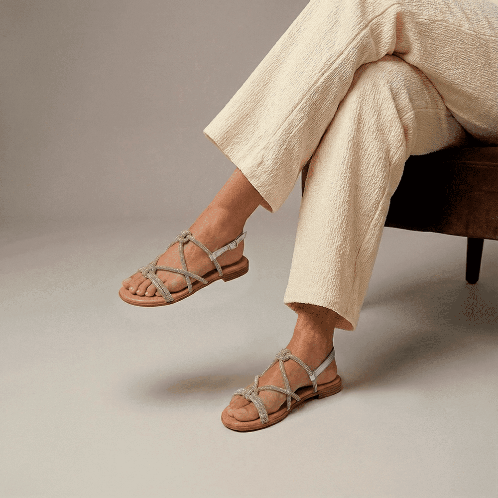 Sandália Rasteira Lisboa Tira Branco Cristal - 18157TB