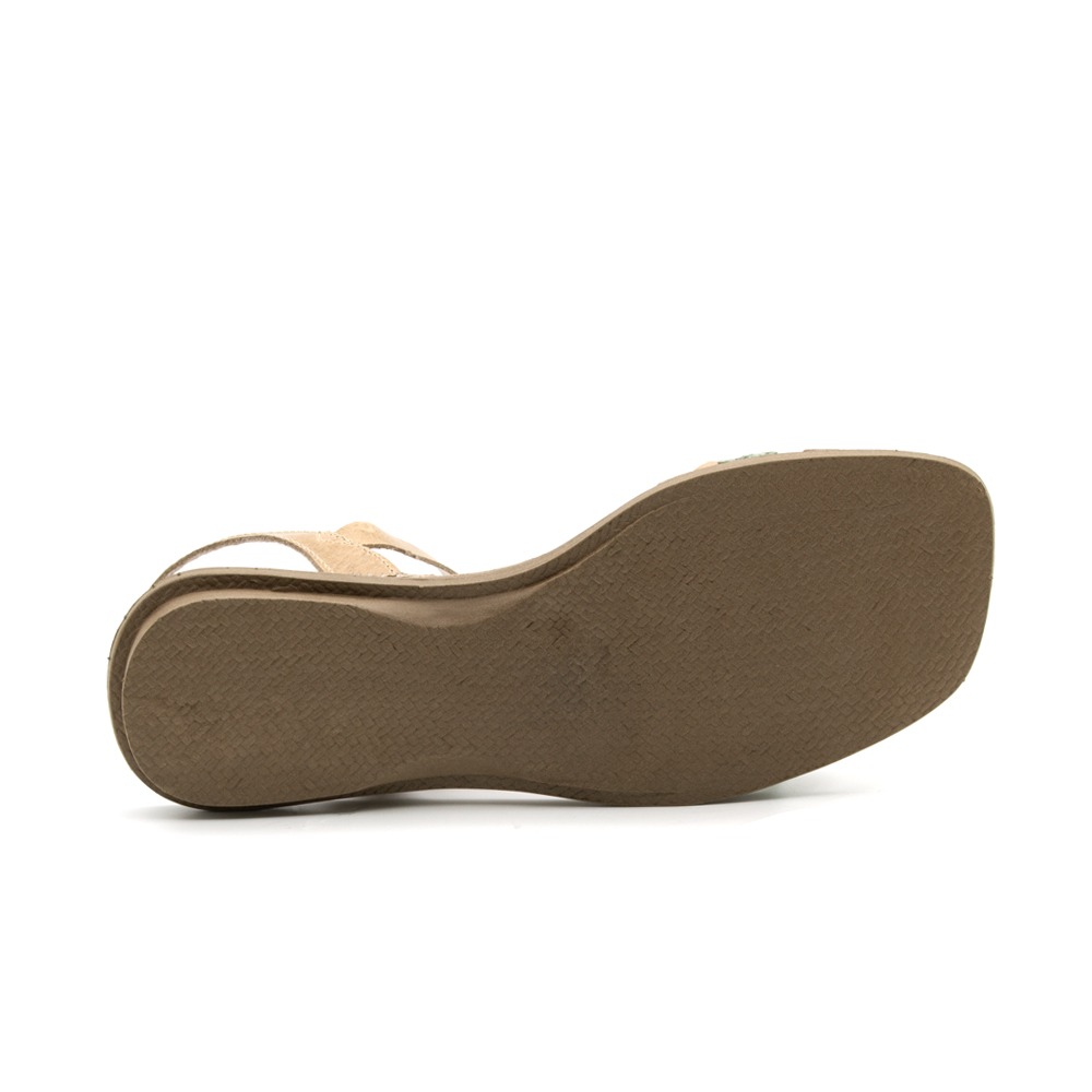 Sandália Rasteira Valira em Couro Crush Tapioca - 15151CT