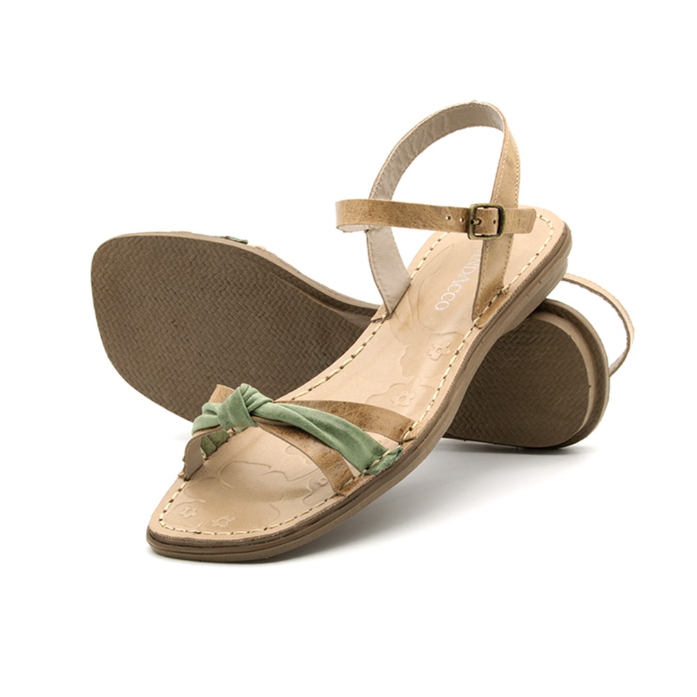Sandália Rasteira Valira em Couro Crush Tapioca - 15151CT