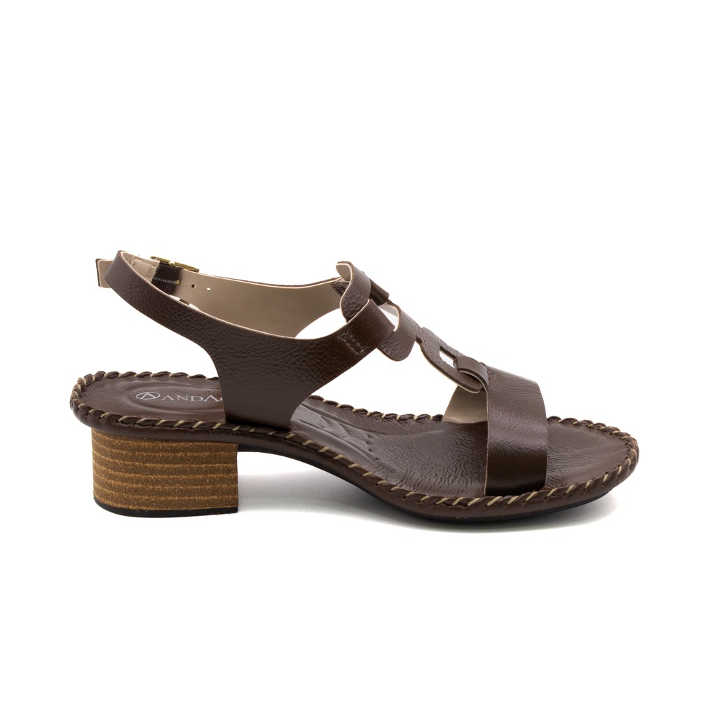 Sandália Salto Clarita em Couro Alfa Café - 16134AC