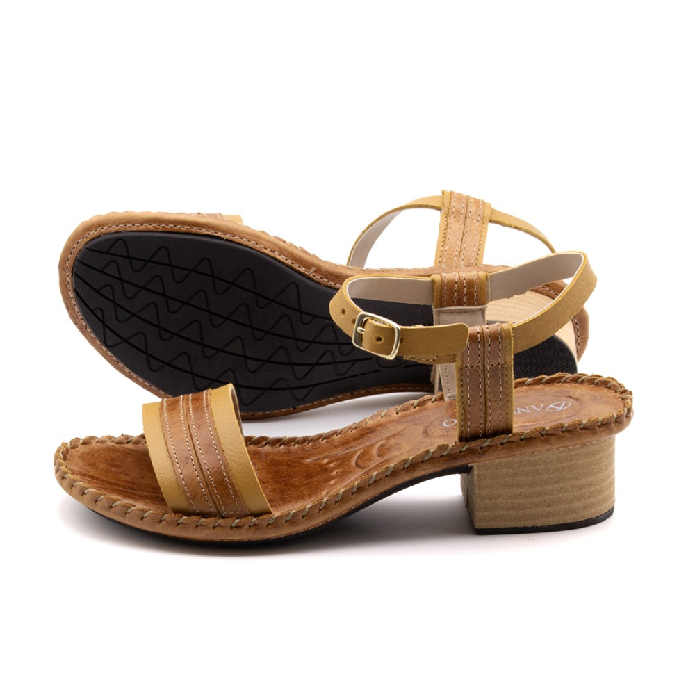 Sandália Salto Clarita em Couro Alfa Cheddar - 16131AC