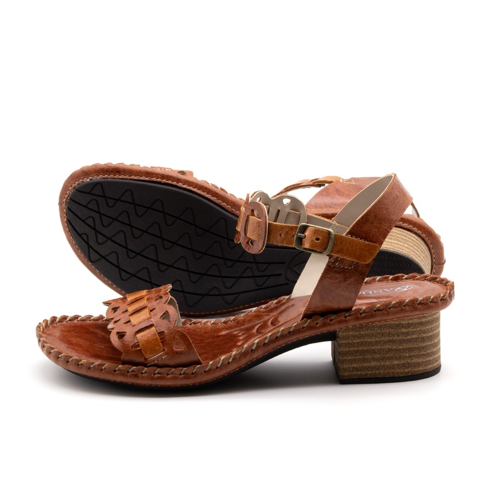 Sandália Salto Clarita em Couro Crush Rust - 16121CR Sandália Salto Clarita em Couro Crush Rust - 16121CR