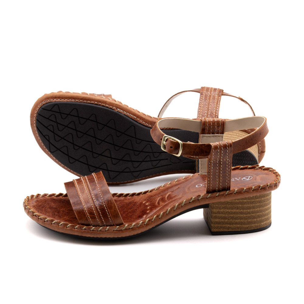 Sandália Salto Clarita em Couro Crush Rust - 16131CR
