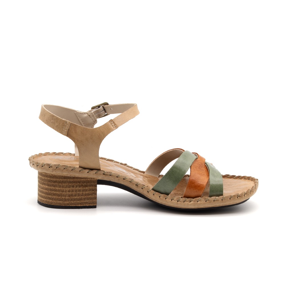 Sandália Salto Clarita em Couro Crush Tapioca - 16120CT