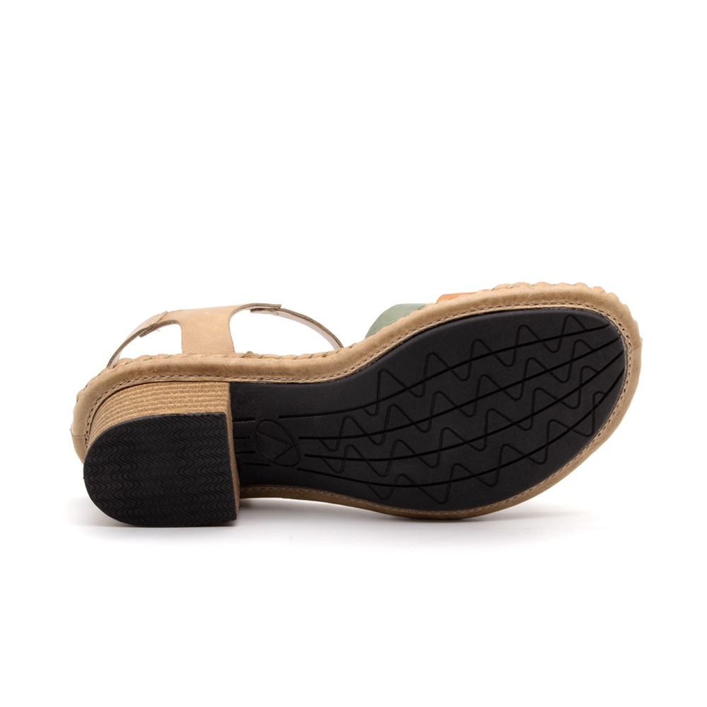 Sandália Salto Clarita em Couro Crush Tapioca - 16120CT