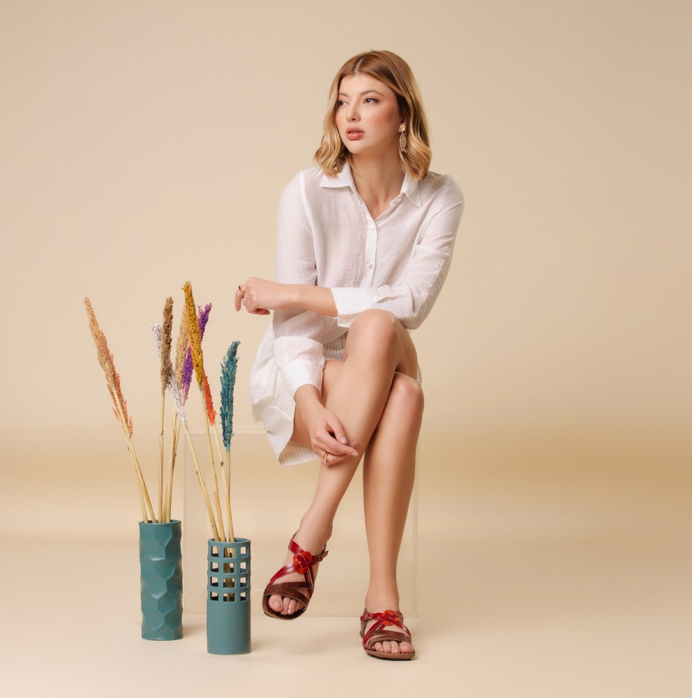 Sandália Rasteira Jade em Couro Crush Sepia - 12402CS