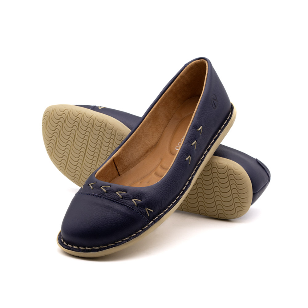 Sapatilha Feminina Siena em Couro Alfa Dark Blue - 6260AD