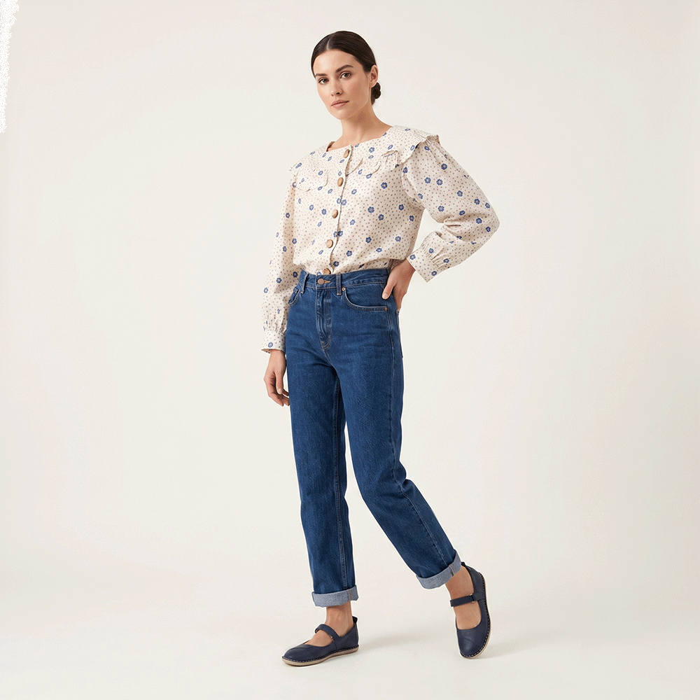 Sapatilha Feminina Siena em Couro Alfa Dark Blue - 6261AD