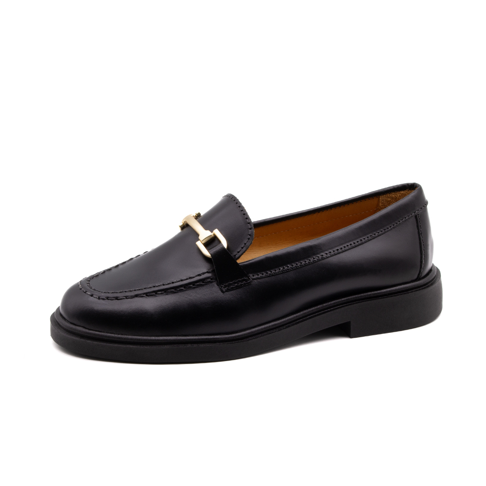 Sapato Feminino Loafer em Couro Box Preto - 3901BP