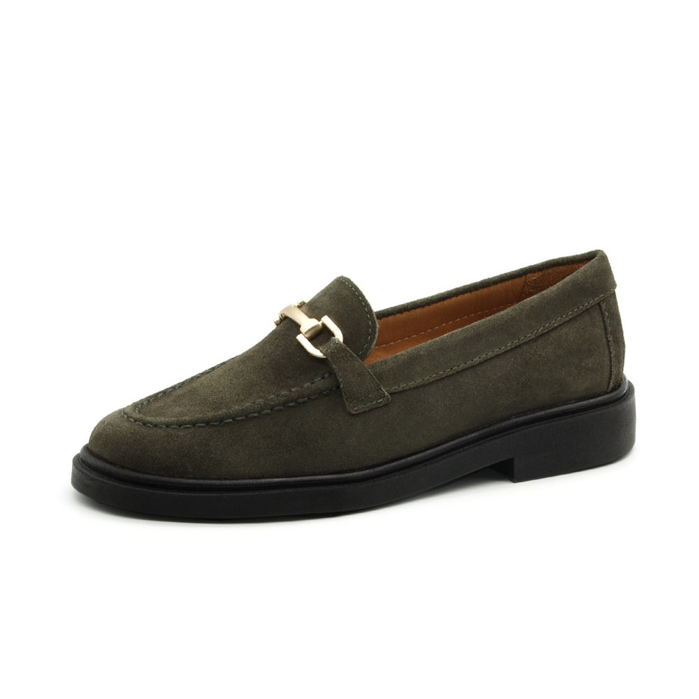 Sapato Feminino Loafer em Couro Camurça Musgo - 3901CM Sapato Feminino Loafer em Couro Camurça Musgo - 3901CM