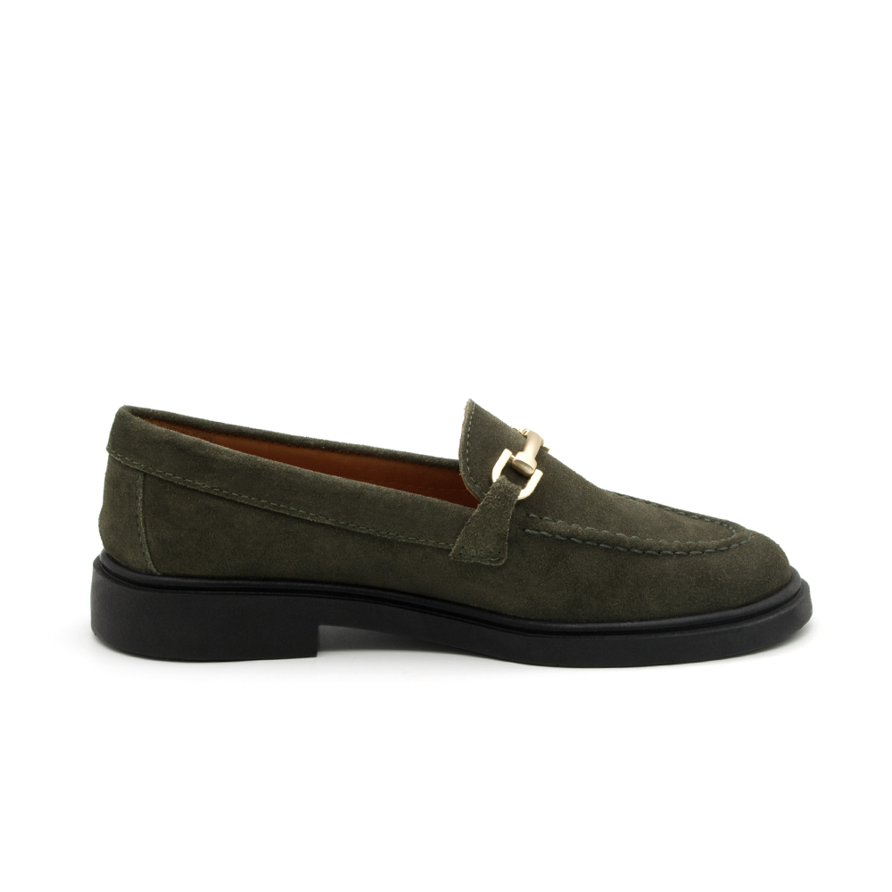 Sapato Feminino Loafer em Couro Camurça Musgo - 3901CM Sapato Feminino Loafer em Couro Camurça Musgo - 3901CM