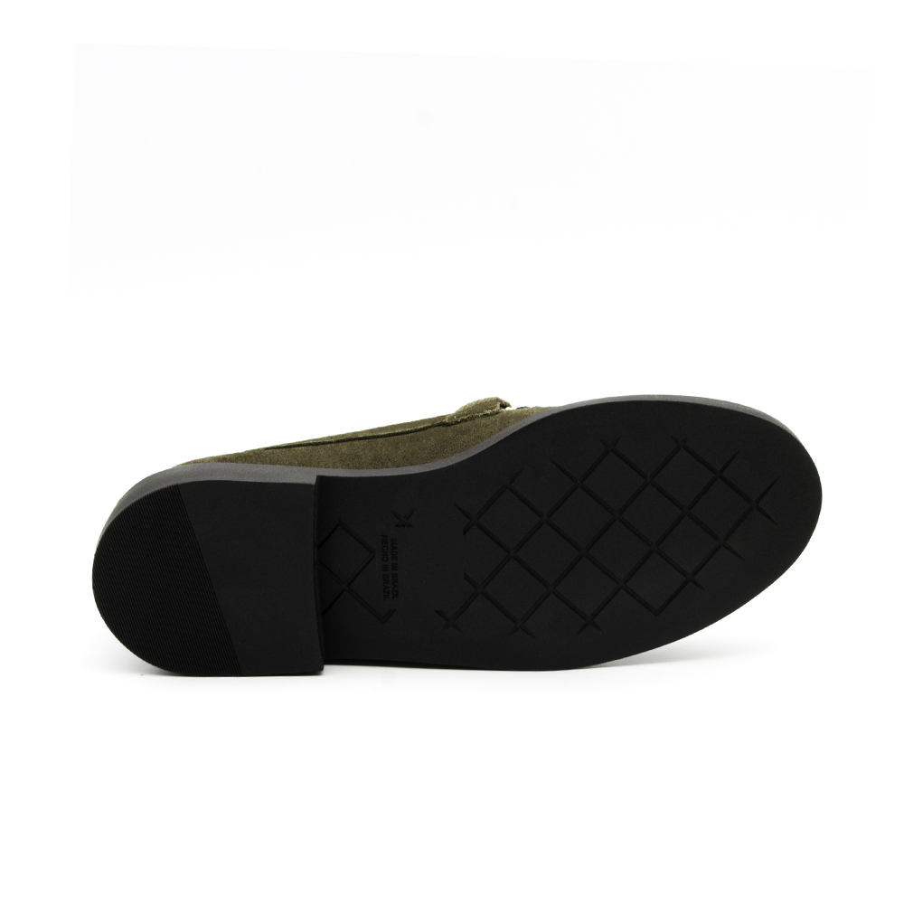 Sapato Feminino Loafer em Couro Camurça Musgo - 3901CM Sapato Feminino Loafer em Couro Camurça Musgo - 3901CM