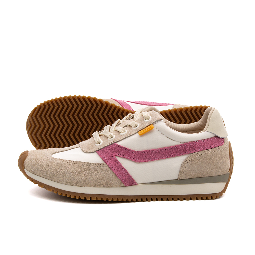 Tênis Feminino City em Nylon e Couro Bege e Rosa - 5513NB