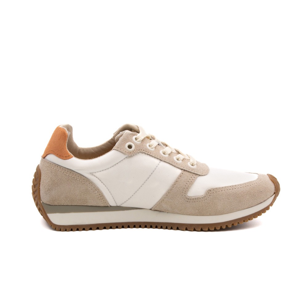Tênis Feminino City em Nylon e Couro Branco e Bege - 5514NB