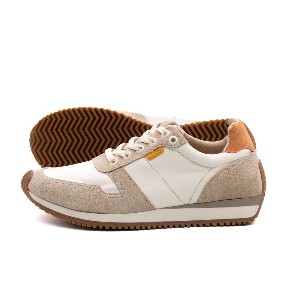 Tênis Feminino City em Nylon e Couro Branco e Bege - 5514NB
