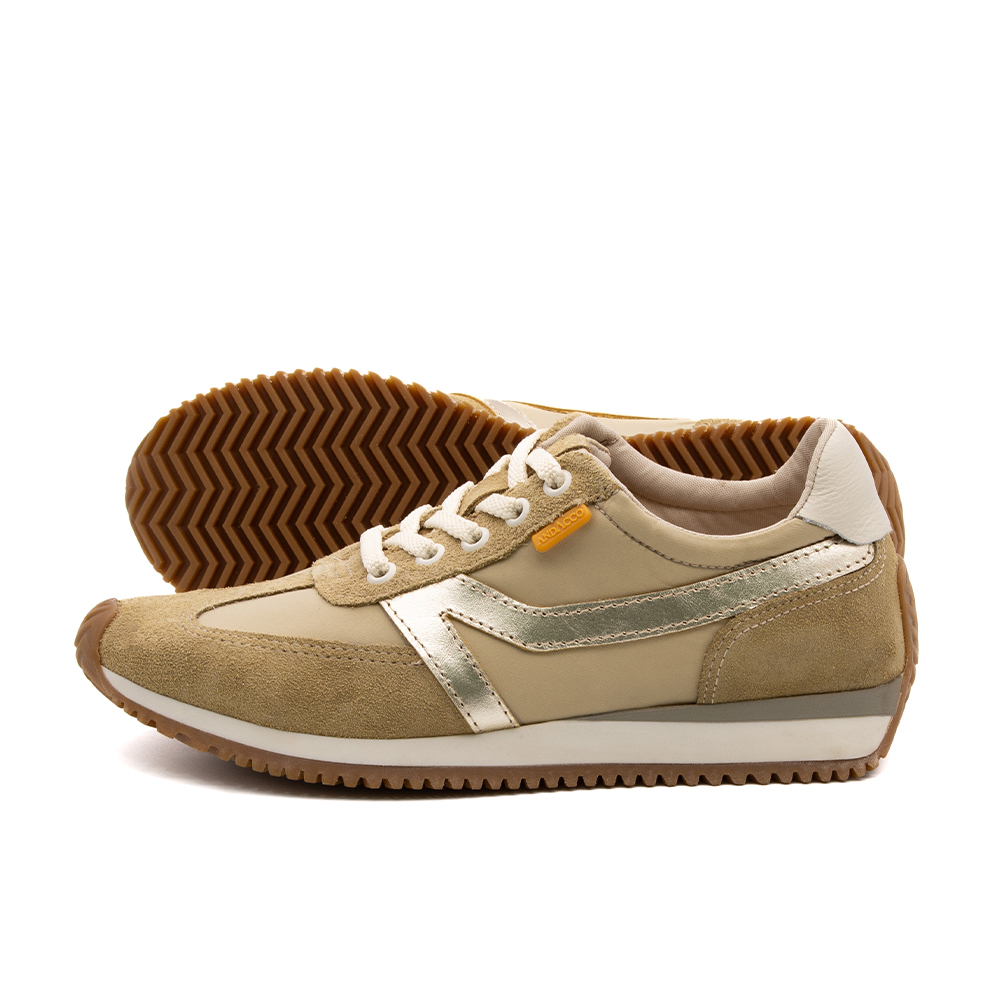 Tênis Feminino City em Nylon e Couro Palha e Ouro - 5513NK