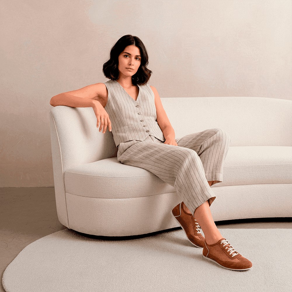 Tênis Feminino Easy em Couro Camurça Marrom - 6633CK Tênis Feminino Easy em Couro Camurça Marrom - 6633CK