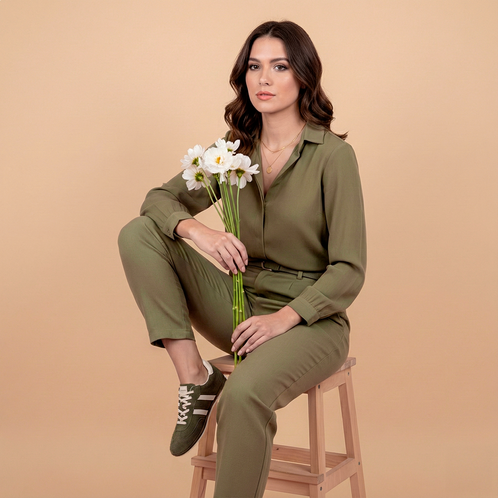 Tênis Feminino Easy em Couro Camurça Musgo - 6642CM Tênis Feminino Easy em Couro Camurça Musgo - 6642CM