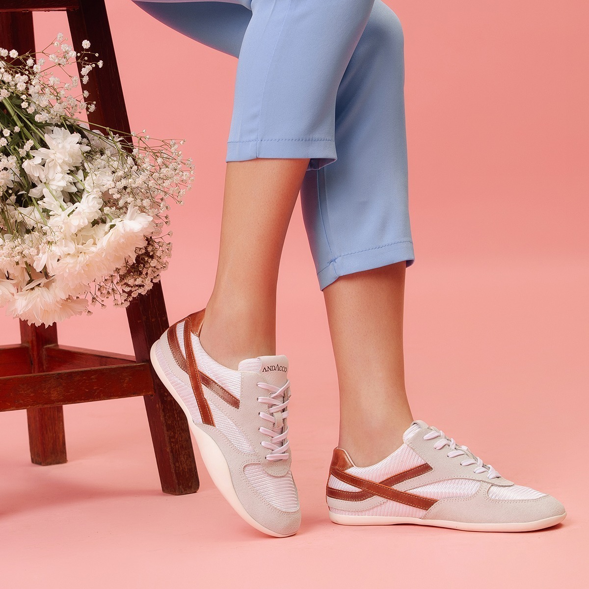 Tênis Feminino Electra em Couro Tela Off White - 6800TO Tênis Feminino Electra em Couro Tela Off White - 6800TO