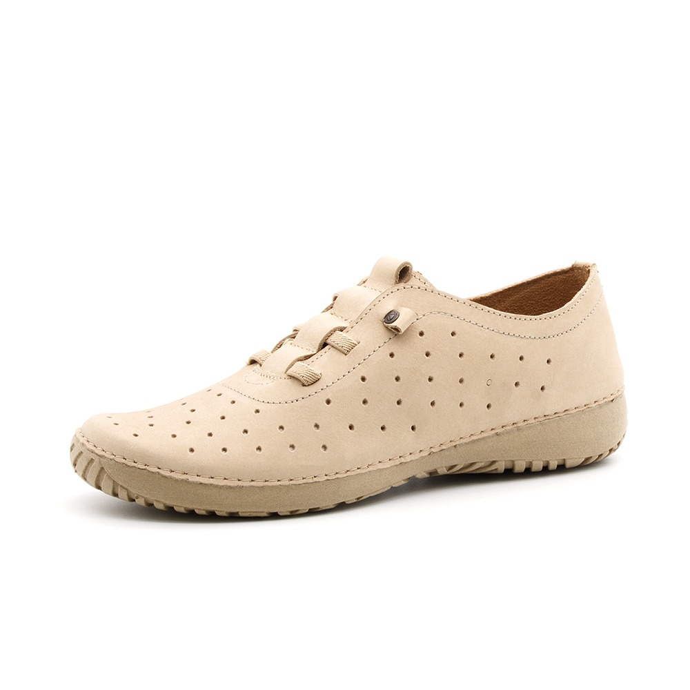 Tênis Feminino Lis em Couro Nobuck Bege Almond - 6732NA