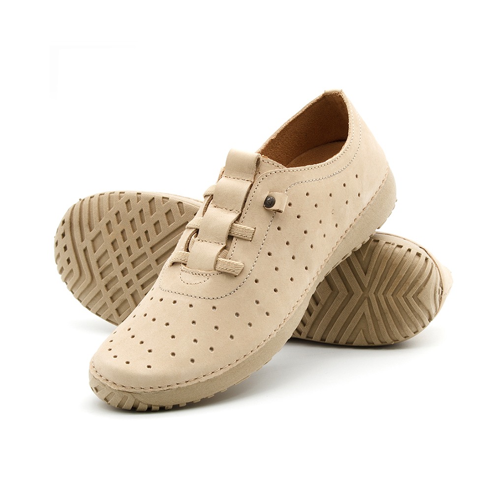 Tênis Feminino Lis em Couro Nobuck Bege Almond - 6732NA