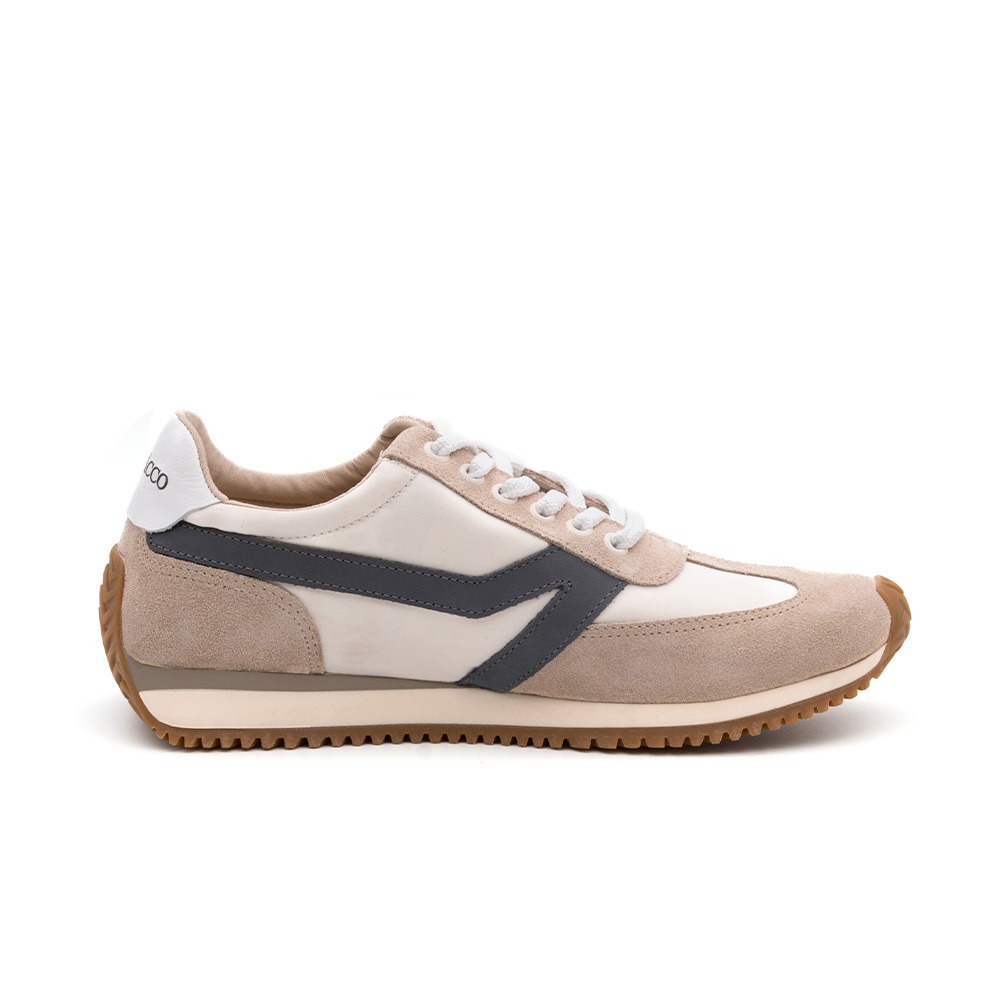 Tênis Masculino City em Nylon e Couro Bege e Cinza - 5517NB