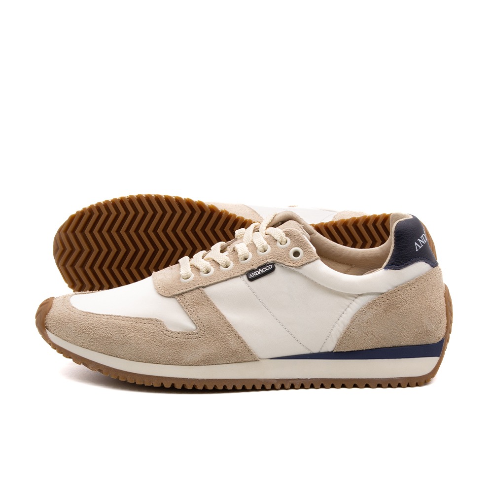 Tênis Masculino City em Nylon e Couro Branco e Bege - 5518NB