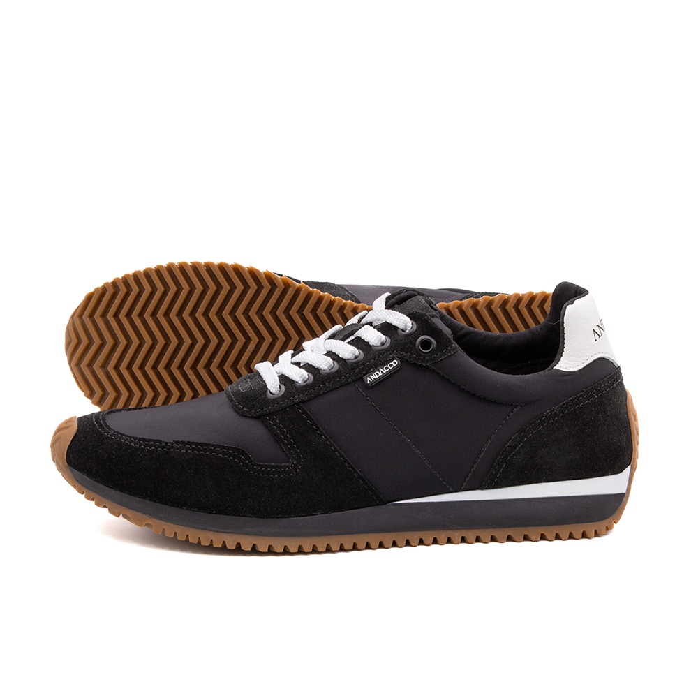 Tênis Masculino City em Nylon e Couro Preto - 5518NP