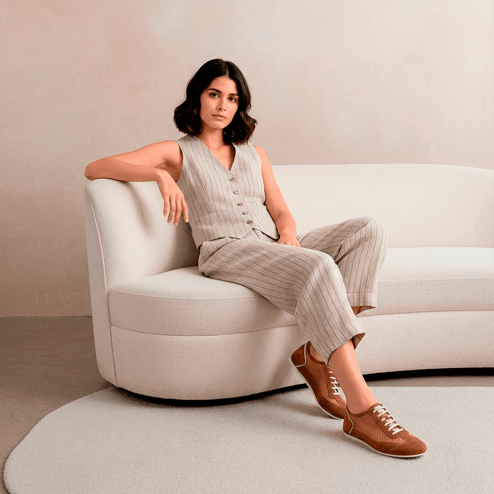 Tênis Feminino Easy em Couro Camurça Marrom - 6633CK Tênis Feminino Easy em Couro Camurça Marrom - 6633CK