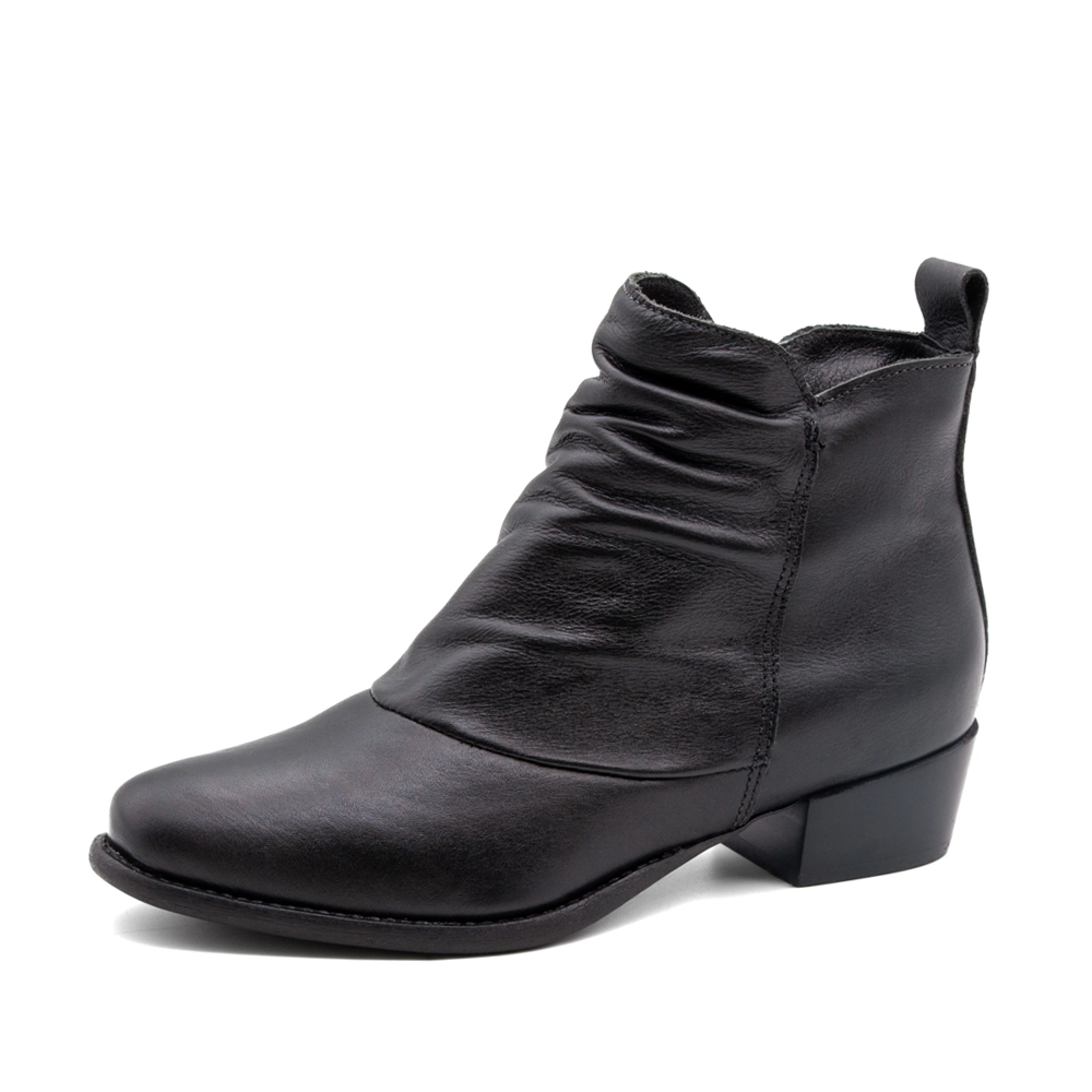 Bota Duna Cano Baixo em Couro Alfa Preto - 4634AP