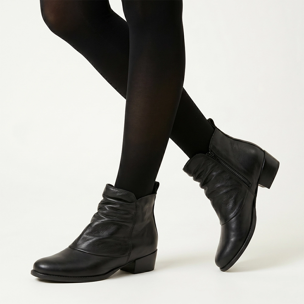 Bota Duna Cano Baixo em Couro Alfa Preto - 4634AP Bota Duna Cano Baixo em Couro Alfa Preto - 4634AP