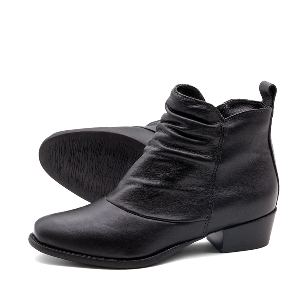 Bota Duna Cano Baixo em Couro Alfa Preto - 4634AP