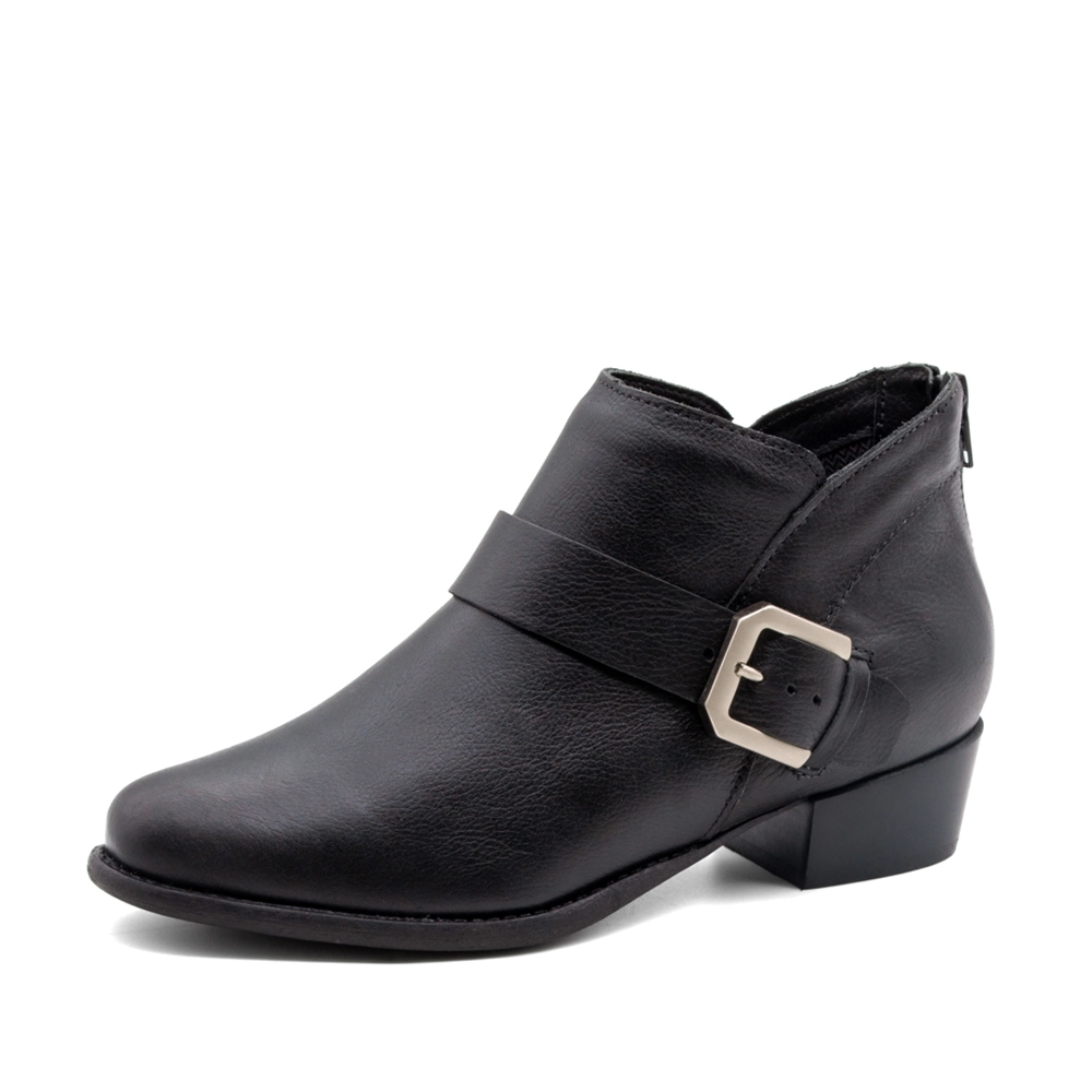 Bota Duna Cano Baixo em Couro Alfa Preto - 4636AP