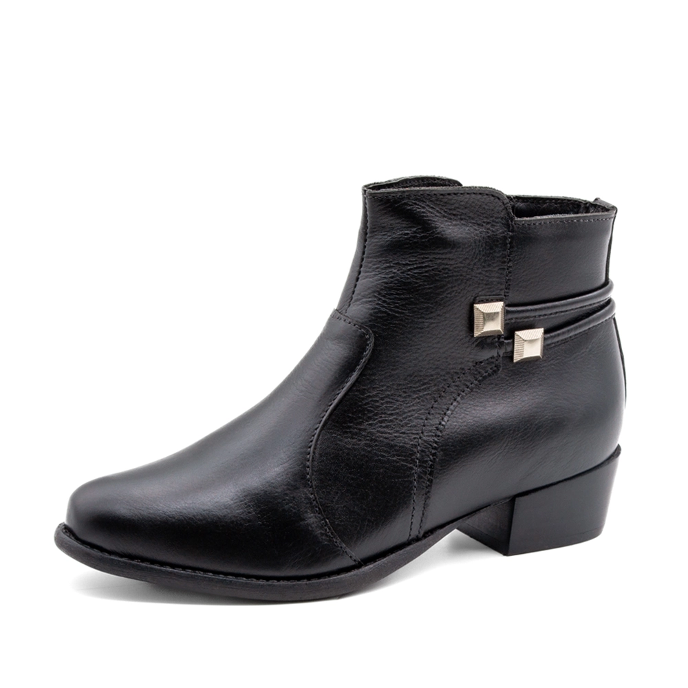 Bota Duna Cano Baixo em Couro Alfa Preto - 4638AP