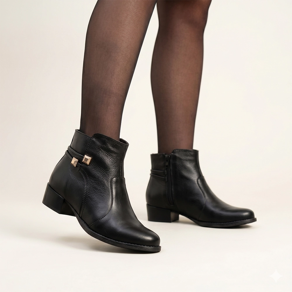 Bota Duna Cano Baixo em Couro Alfa Preto - 4638AP