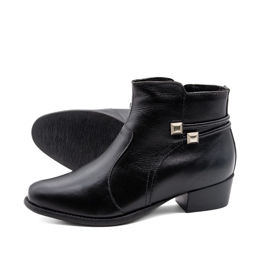 Bota Duna Cano Baixo em Couro Alfa Preto - 4638AP