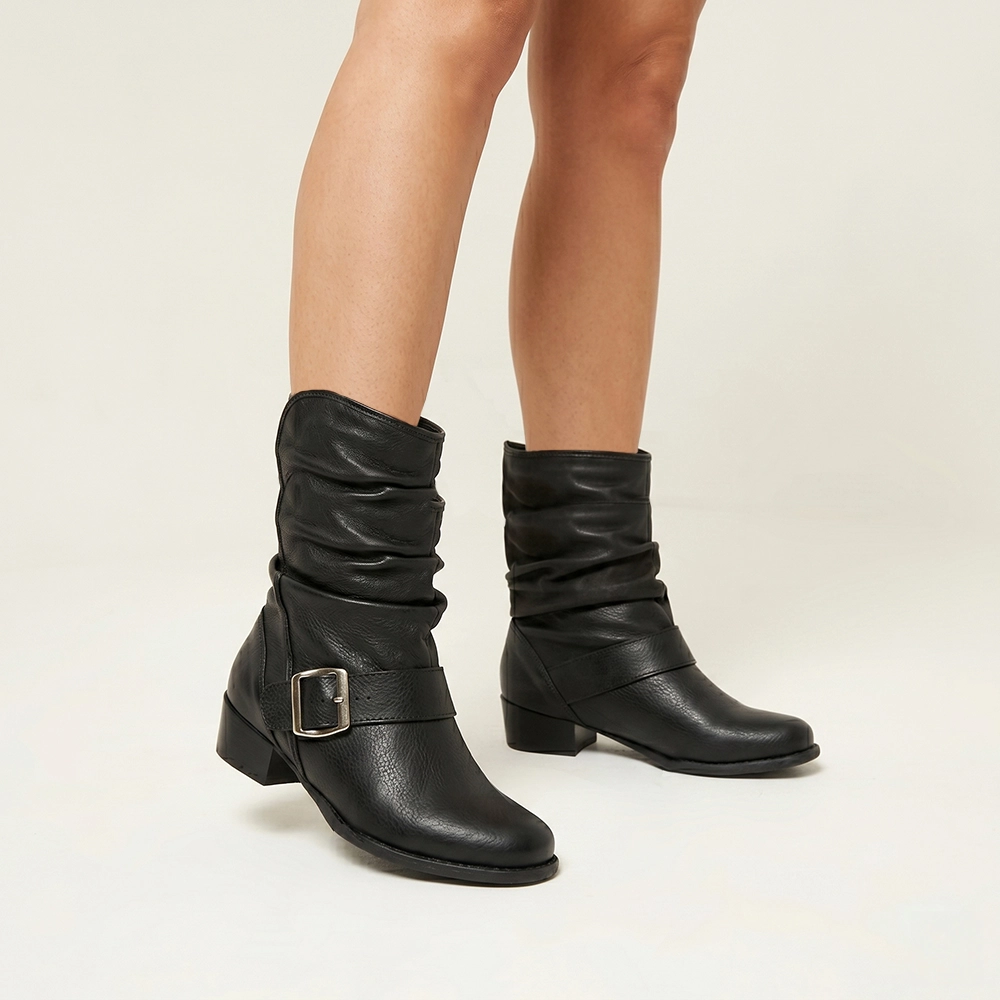 Bota Duna Cano Médio em Couro Senna Preto - 4635SP Bota Duna Cano Médio em Couro Senna Preto - 4635SP