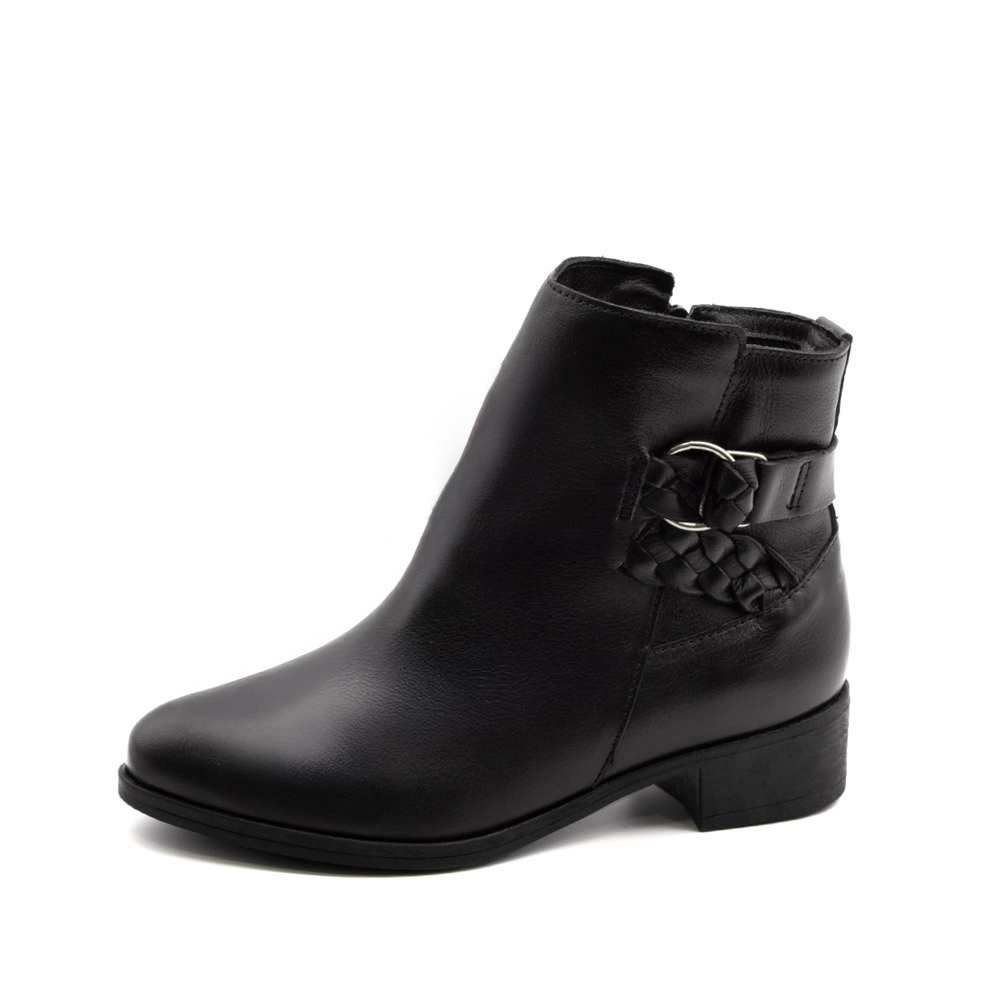 Bota Essenza Cano Baixo em Couro Alfa Preta - 4332AP