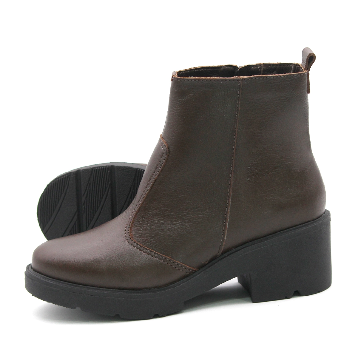 Bota Leeds com Salto em Couro Alfa Marrom Café - 4866AC