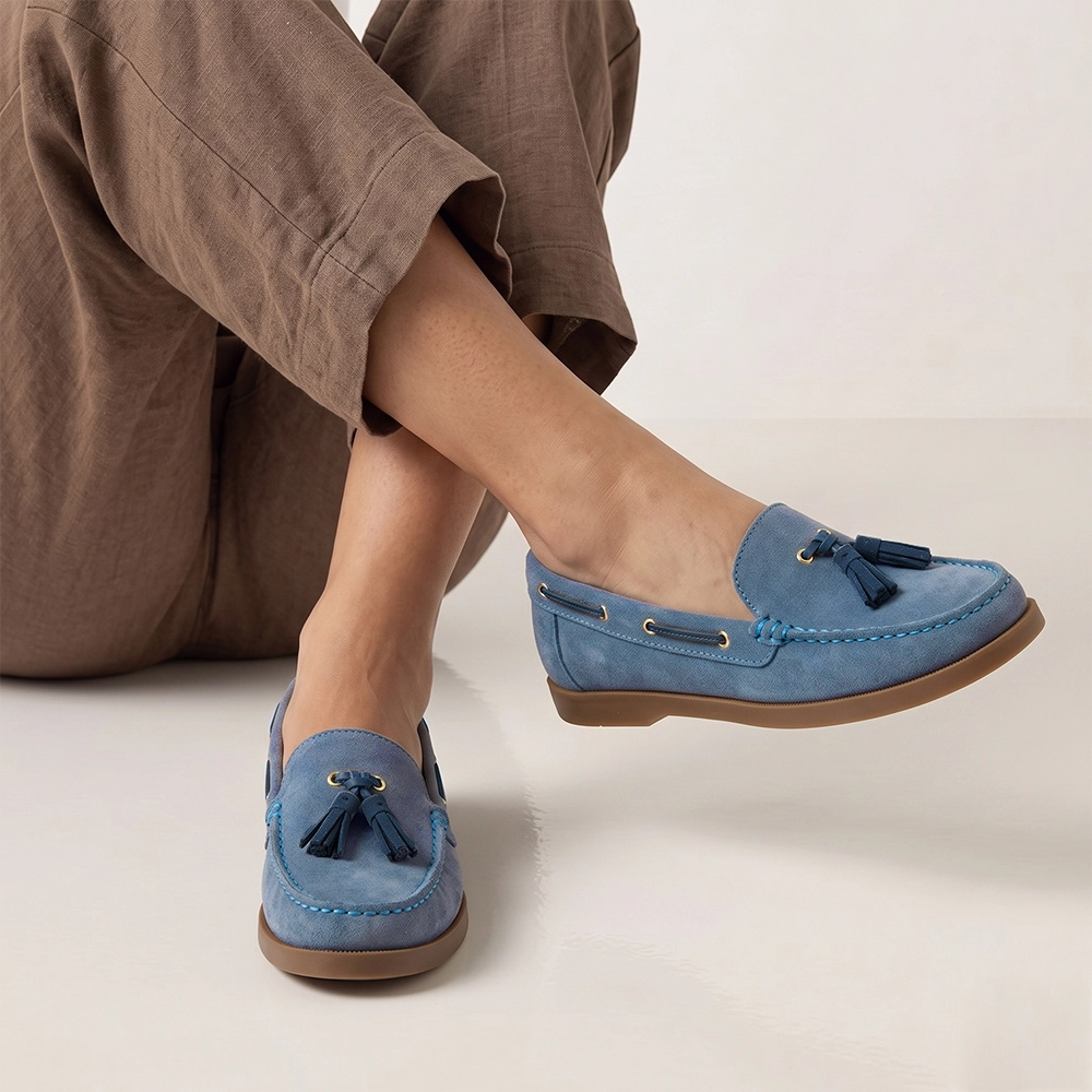 Mocassim Feminino Caribe em Couro Camurça Denim - 3959CD